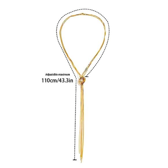 Silver Y Lariat Knot Minimalist Tassel Necklace - Picture 4 of 4